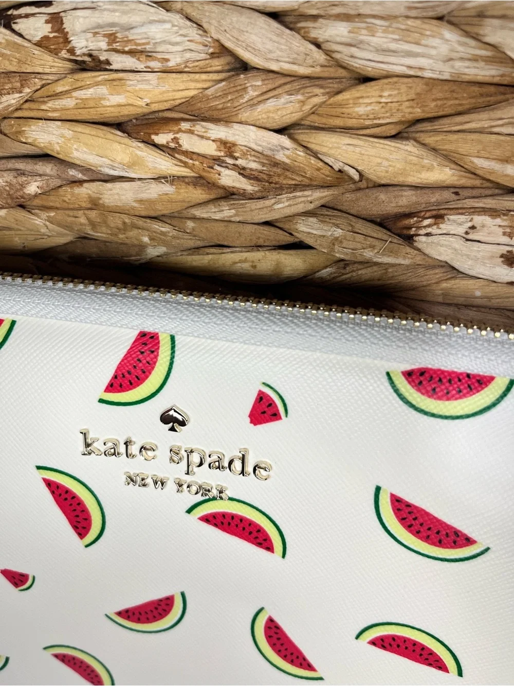 kate spade white watermelon print laptop bag with red & green - like new